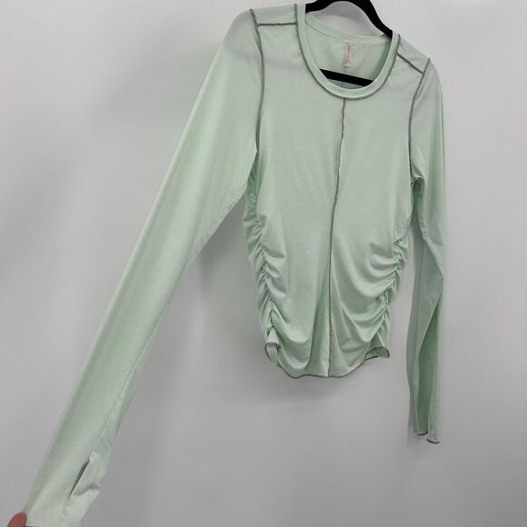 FREE PEOPLE Movement Mint Green Ruched Light Long Sleeve Athletic Top Medium - Picture 6 of 9